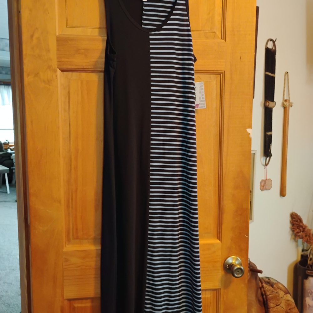 LuLaRoe Black and Blue Striped Maxi Tank Dress